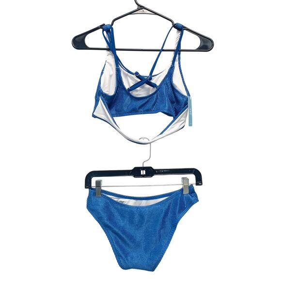 Cupshe Women's Cobalt Blue Ribbed Bralette and Bottoms Set Size Small - Picture 4 of 9
